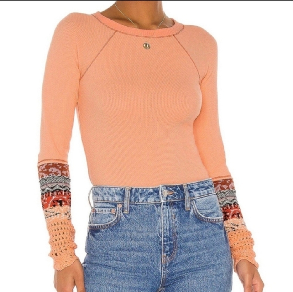 Free People Thermal Women's Orange Long Sleeve Top -Size Xs